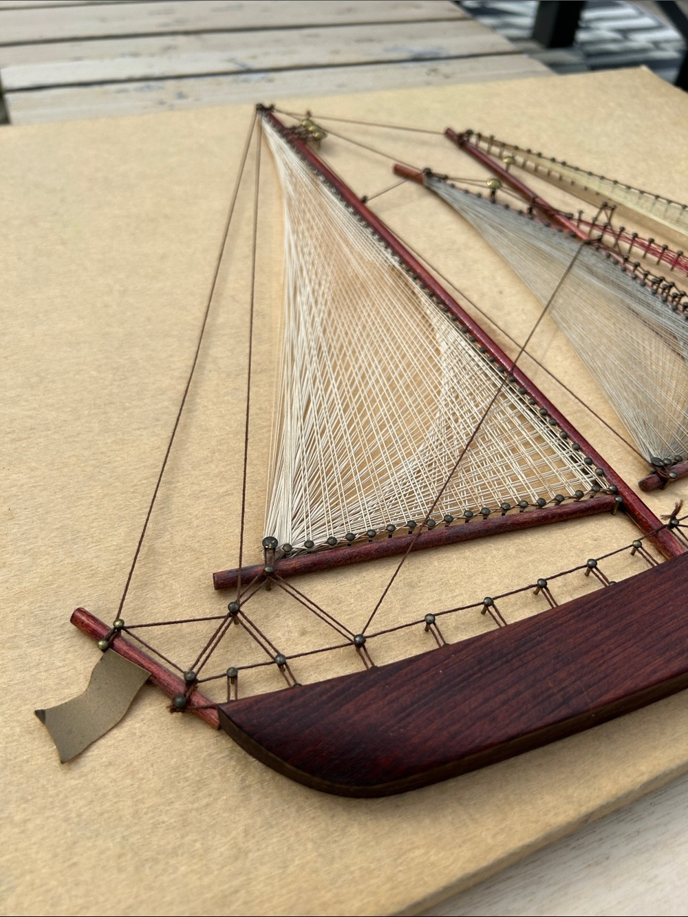 vintage wooden ship string art wall hanging featuring a schooner - Picture 10 of 12